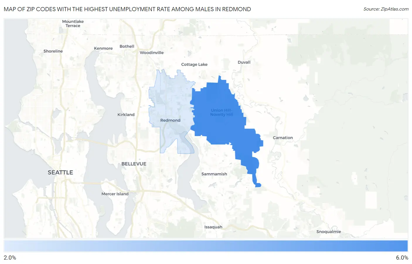 Zip Codes with the Highest Unemployment Rate Among Males in Redmond Map