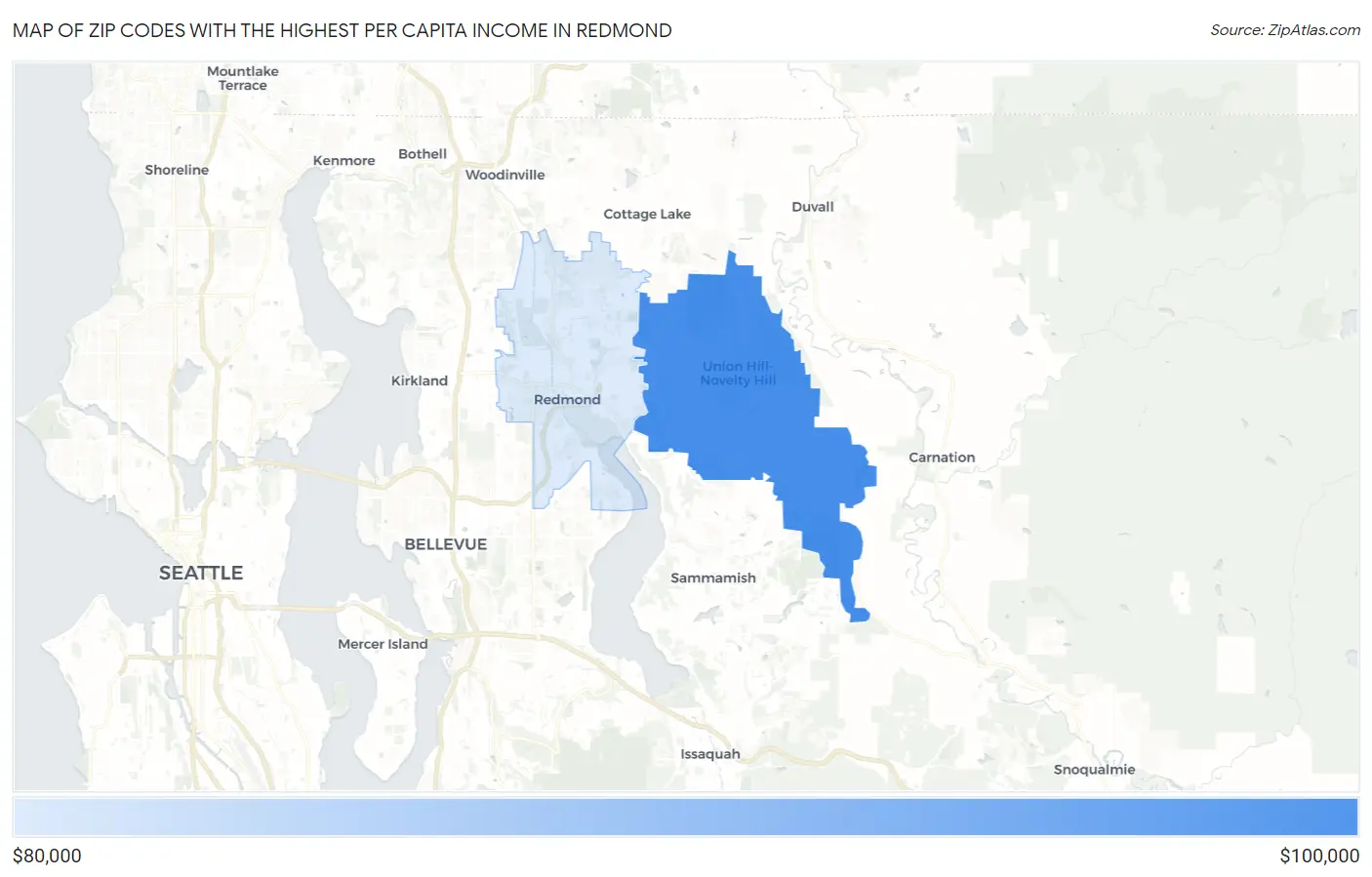 Zip Codes with the Highest Per Capita Income in Redmond Map