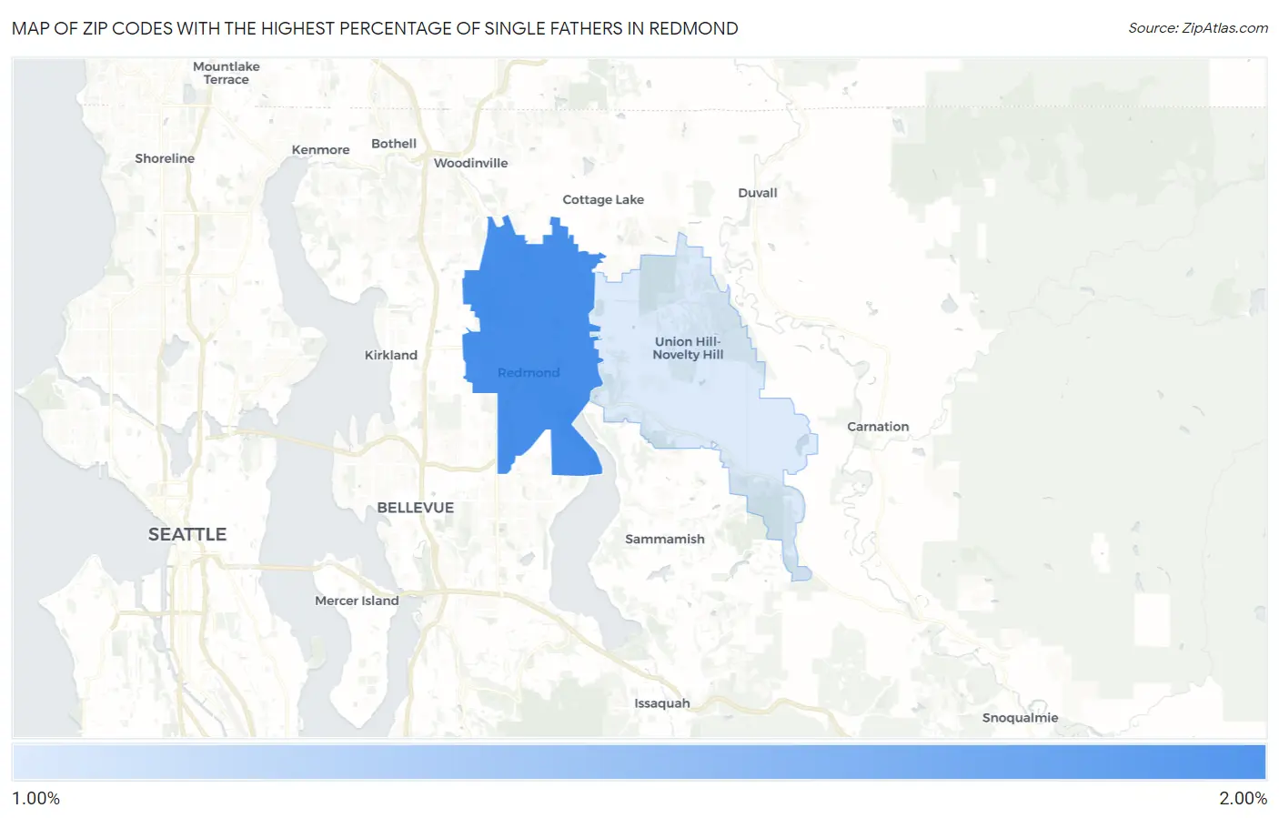 Zip Codes with the Highest Percentage of Single Fathers in Redmond Map