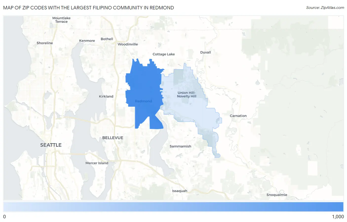 Zip Codes with the Largest Filipino Community in Redmond Map