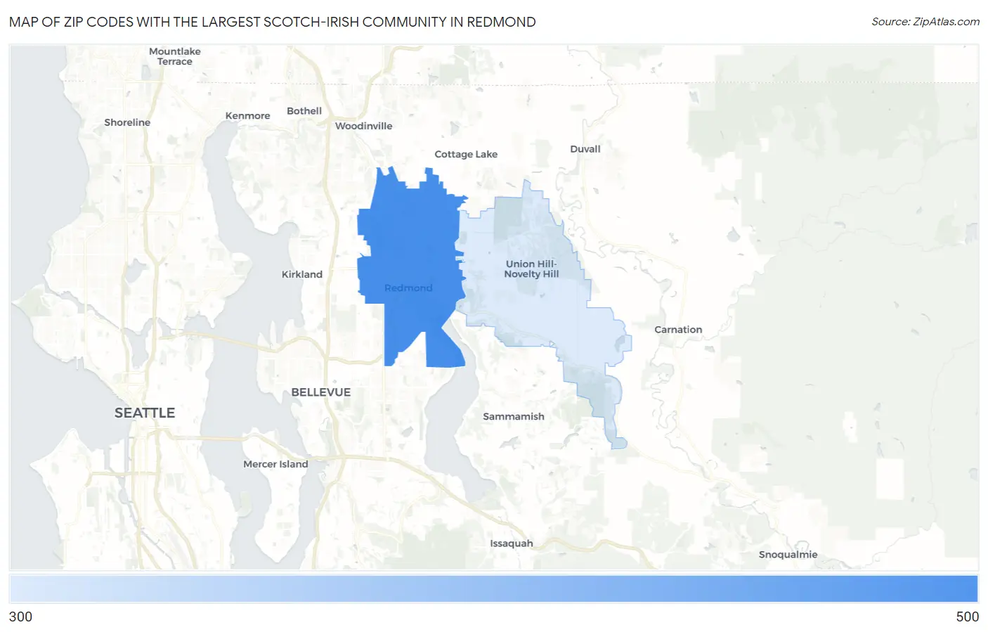 Zip Codes with the Largest Scotch-Irish Community in Redmond Map
