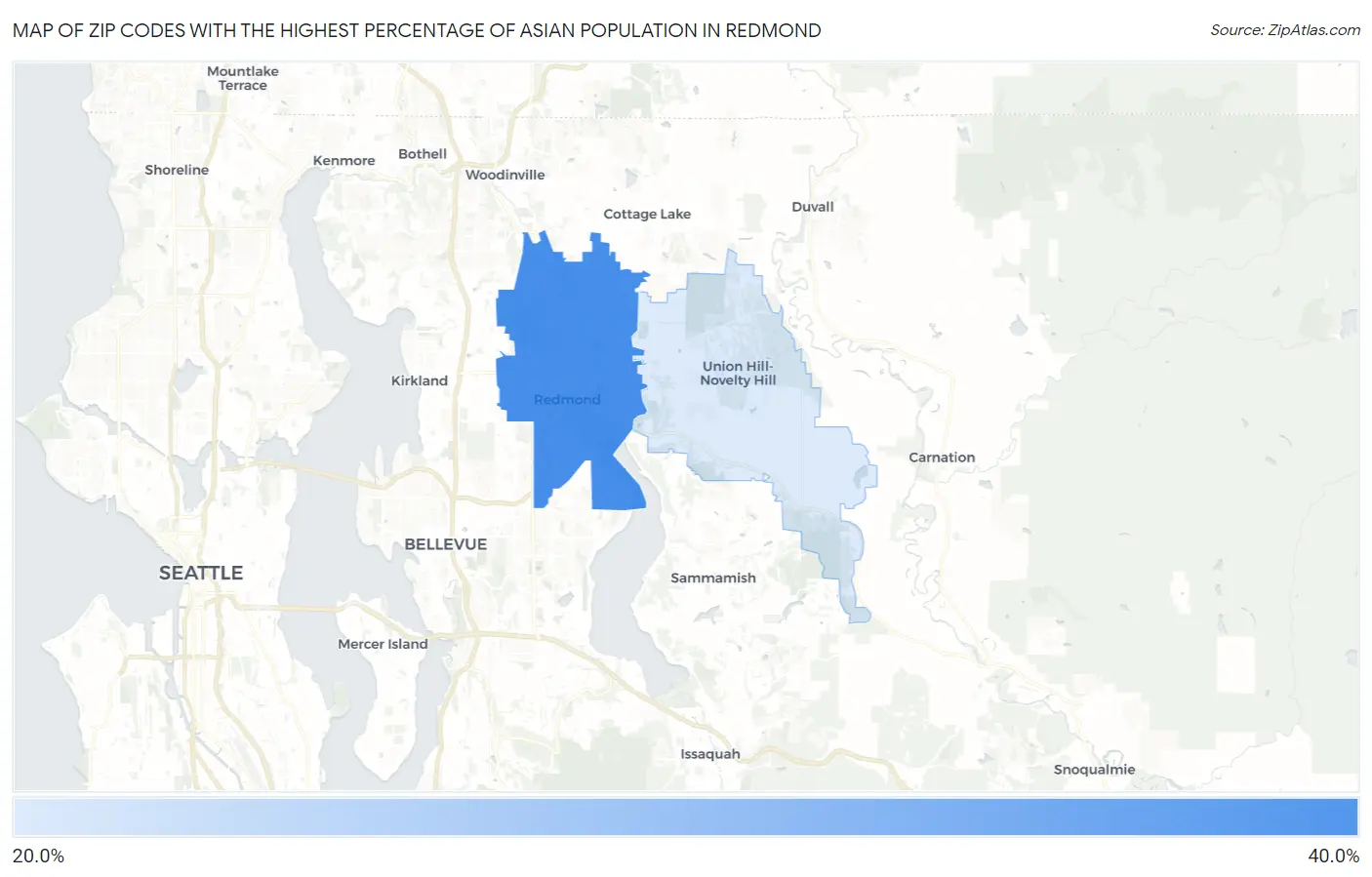 Zip Codes with the Highest Percentage of Asian Population in Redmond Map