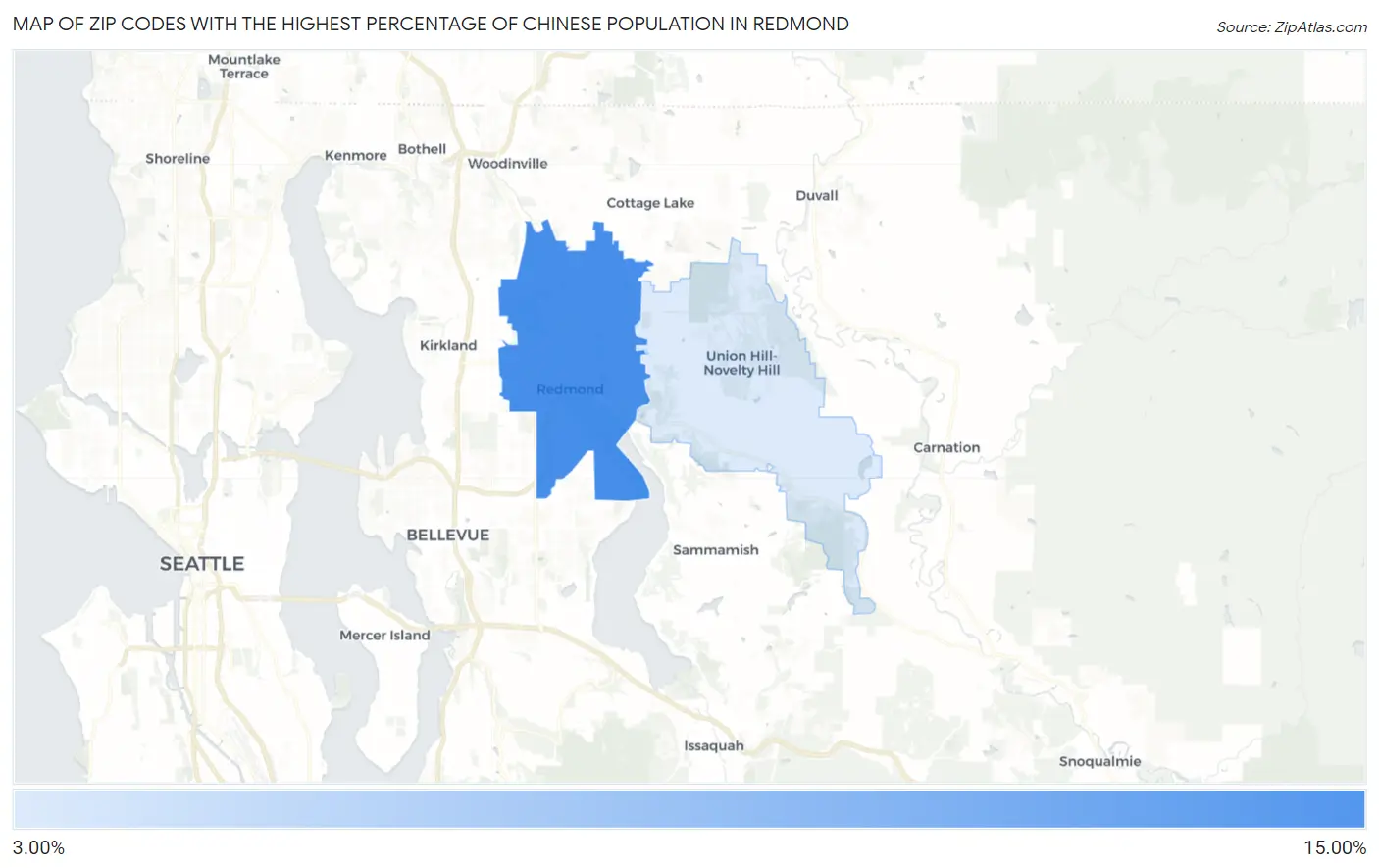 Zip Codes with the Highest Percentage of Chinese Population in Redmond Map