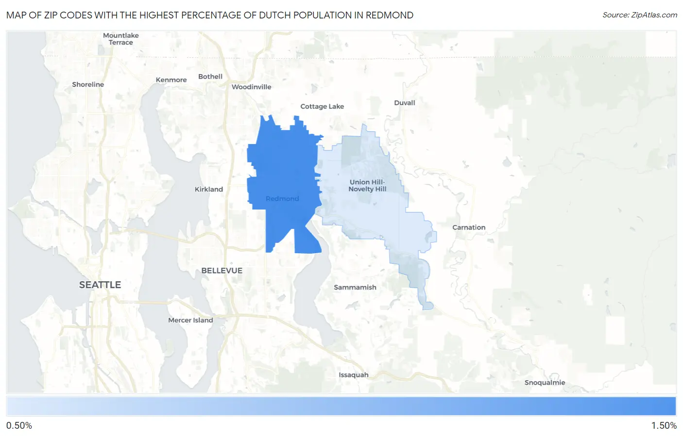 Zip Codes with the Highest Percentage of Dutch Population in Redmond Map