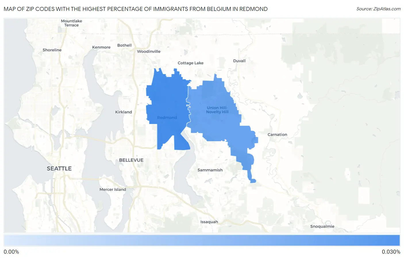 Zip Codes with the Highest Percentage of Immigrants from Belgium in Redmond Map