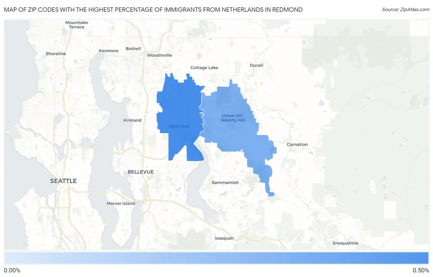 Zip Codes with the Highest Percentage of Immigrants from Netherlands in Redmond Map