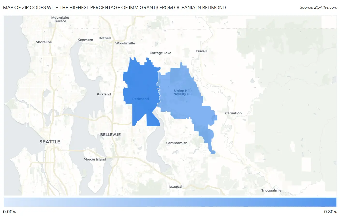 Zip Codes with the Highest Percentage of Immigrants from Oceania in Redmond Map
