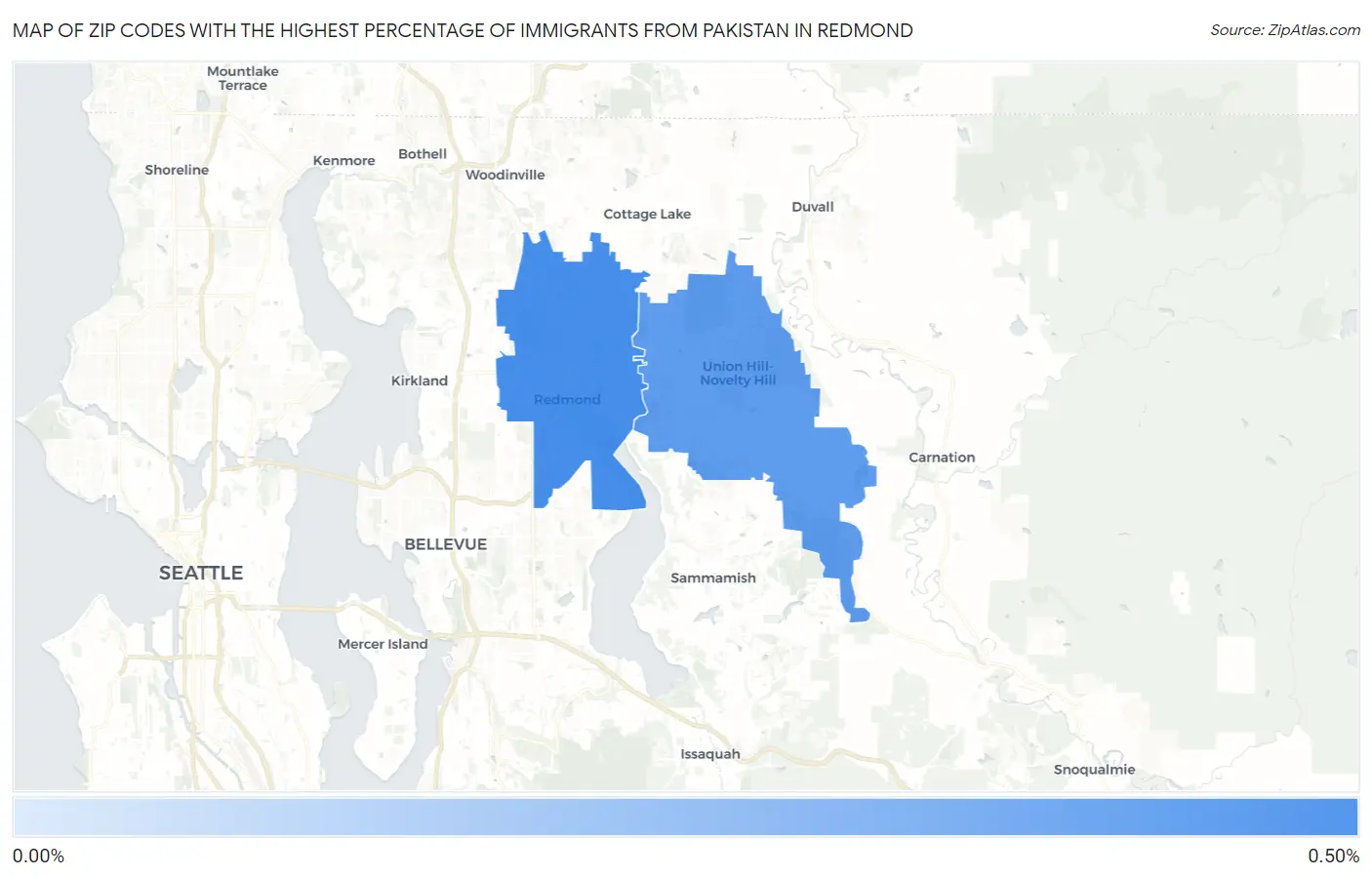Zip Codes with the Highest Percentage of Immigrants from Pakistan in Redmond Map