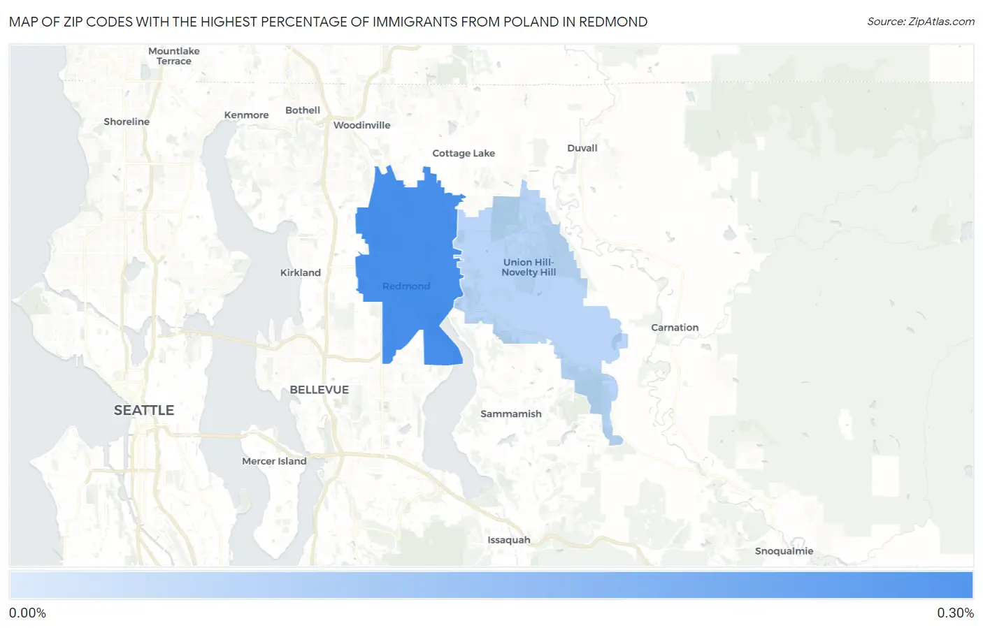 Zip Codes with the Highest Percentage of Immigrants from Poland in Redmond Map