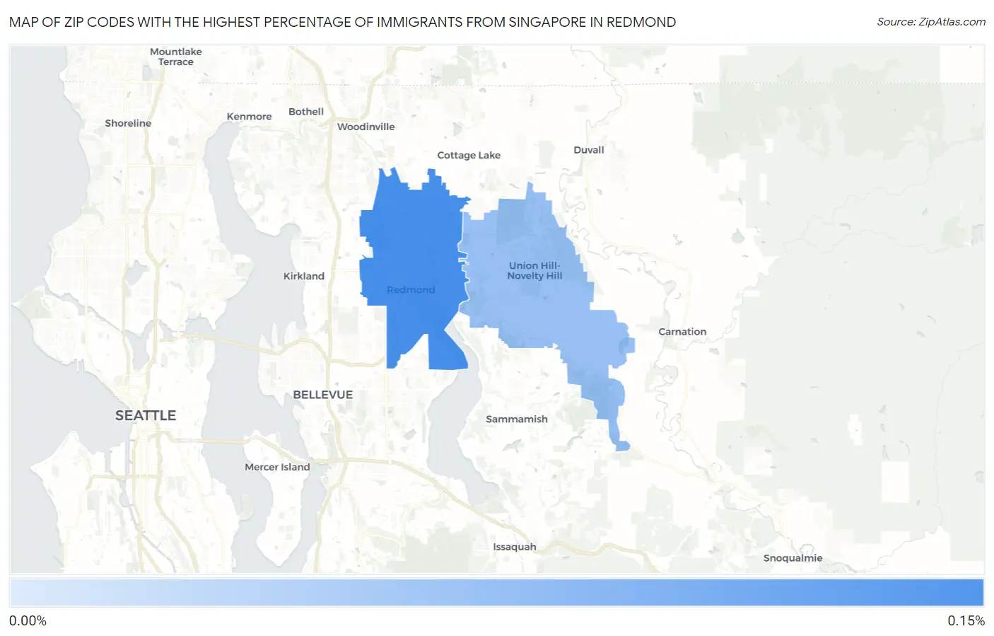 Zip Codes with the Highest Percentage of Immigrants from Singapore in Redmond Map