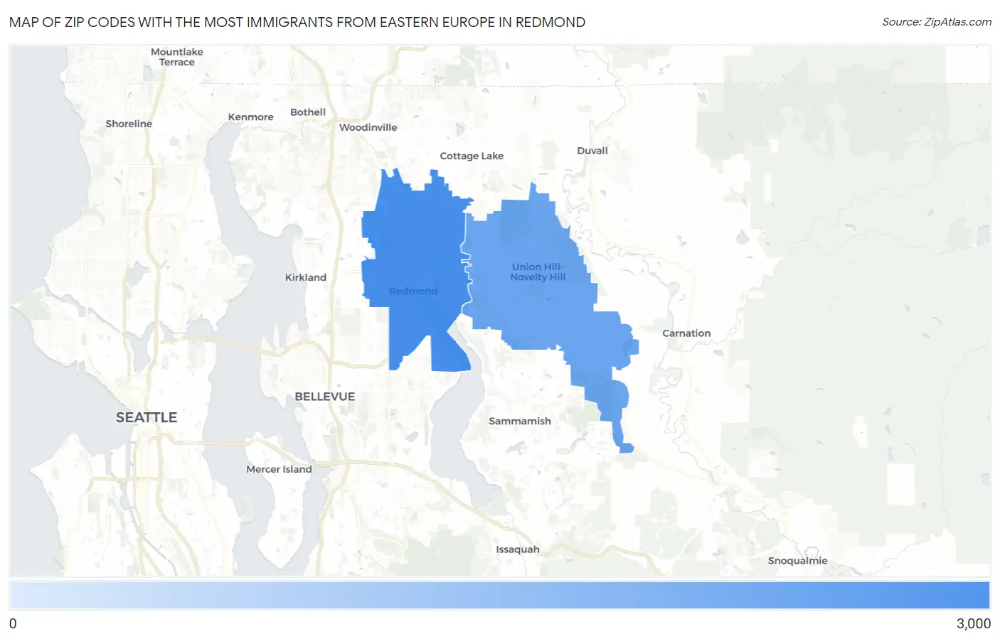 Zip Codes with the Most Immigrants from Eastern Europe in Redmond Map