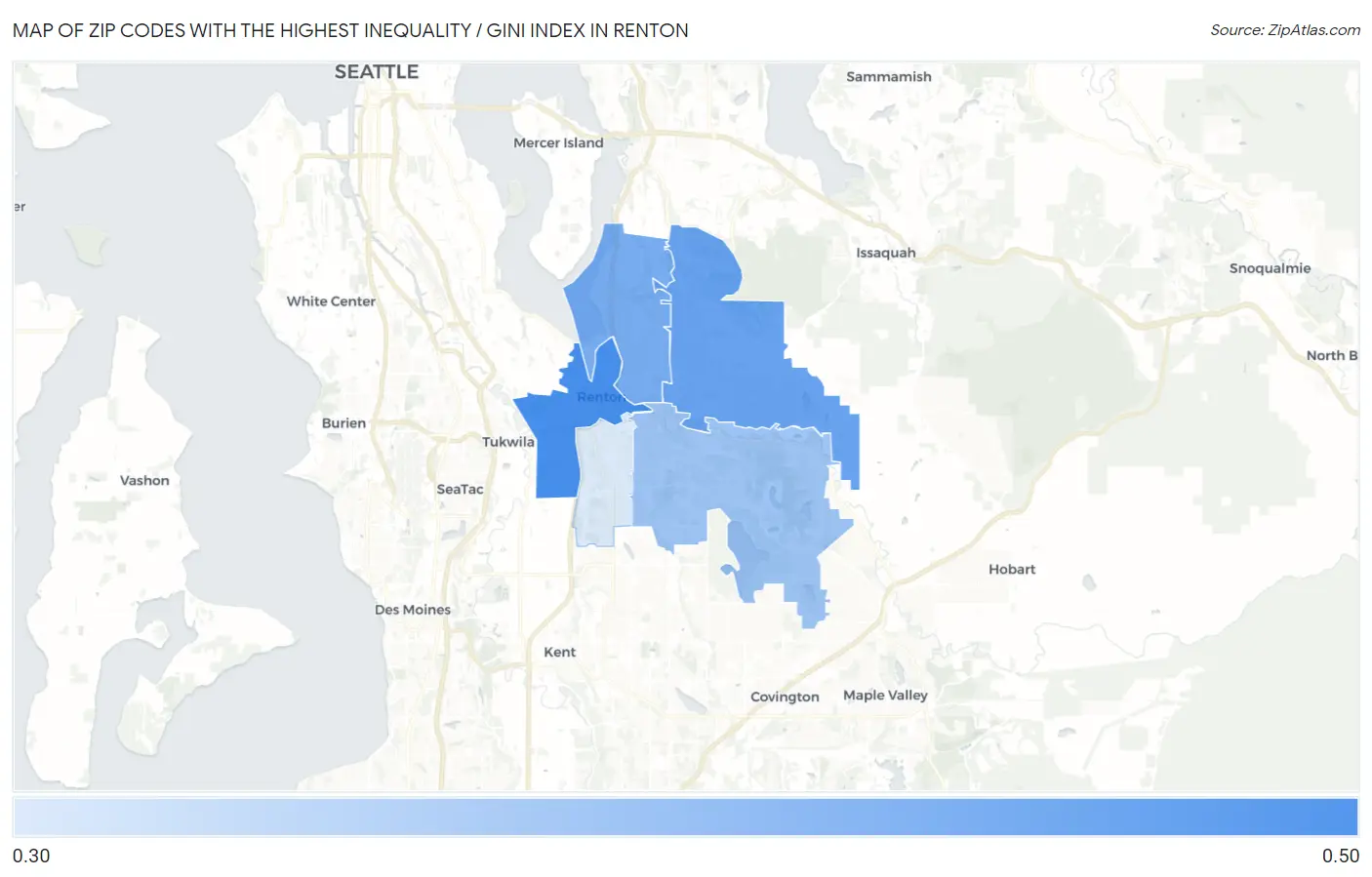 Zip Codes with the Highest Inequality / Gini Index in Renton Map