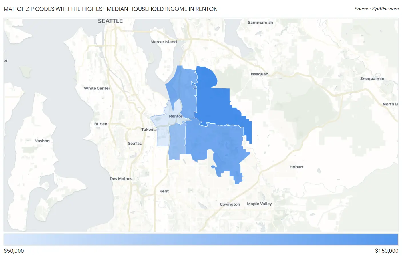 Zip Codes with the Highest Median Household Income in Renton Map