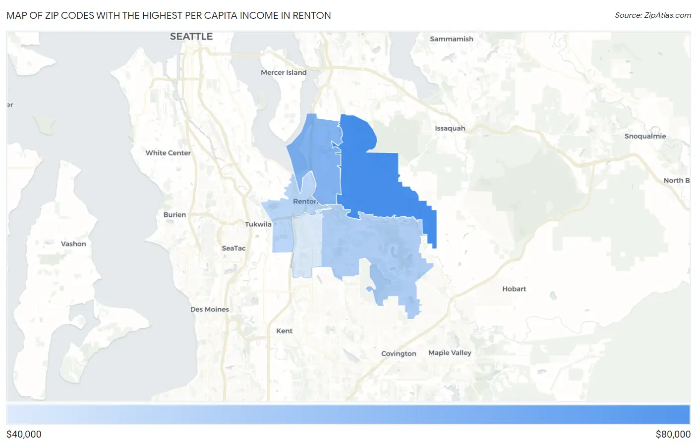 Zip Codes with the Highest Per Capita Income in Renton Map