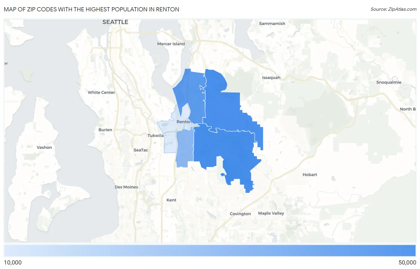 Zip Codes with the Highest Population in Renton Map