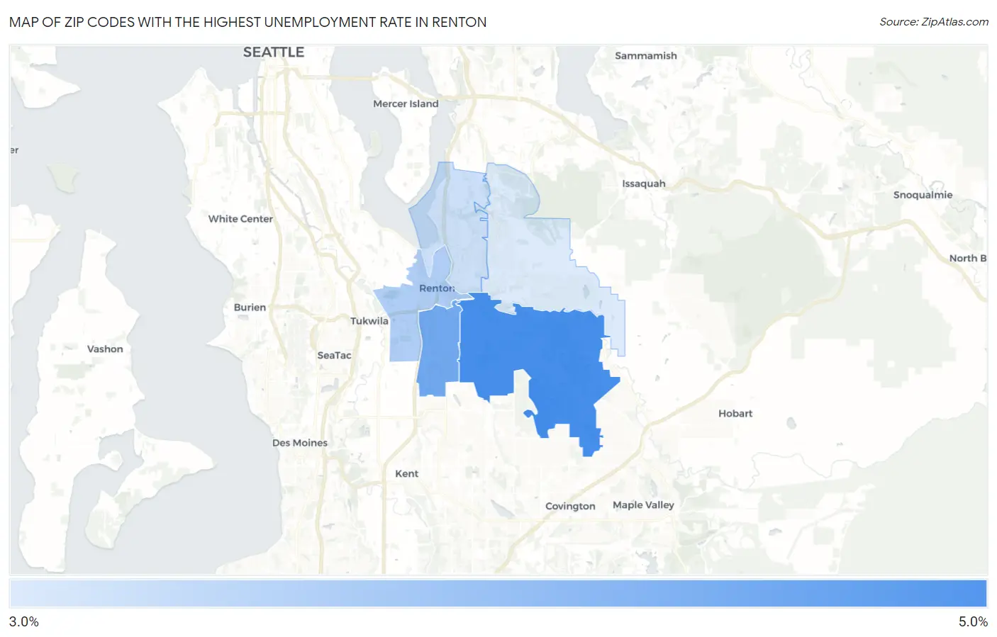 Zip Codes with the Highest Unemployment Rate in Renton Map