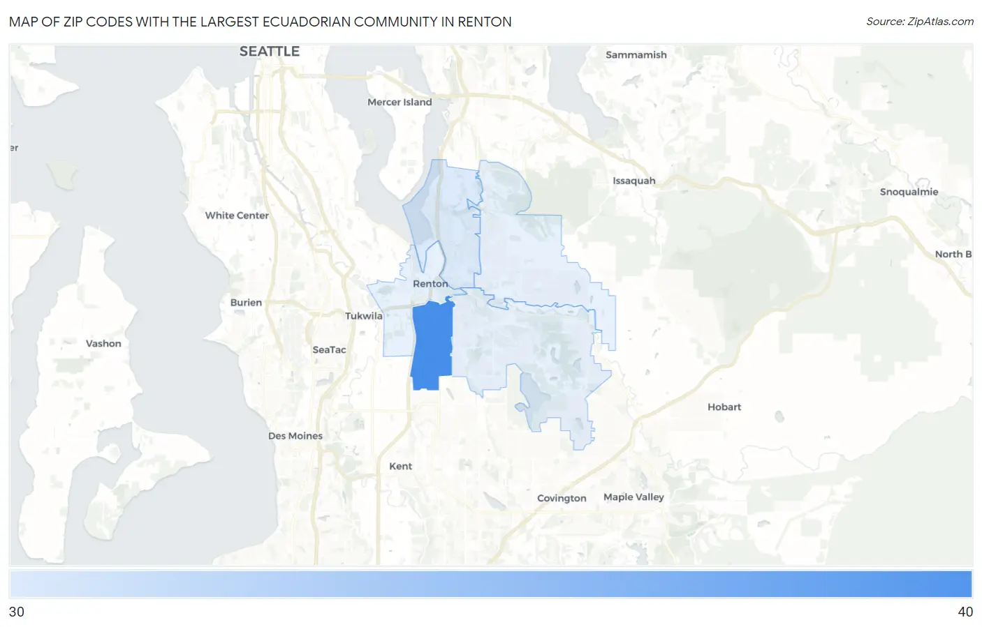 Zip Codes with the Largest Ecuadorian Community in Renton Map