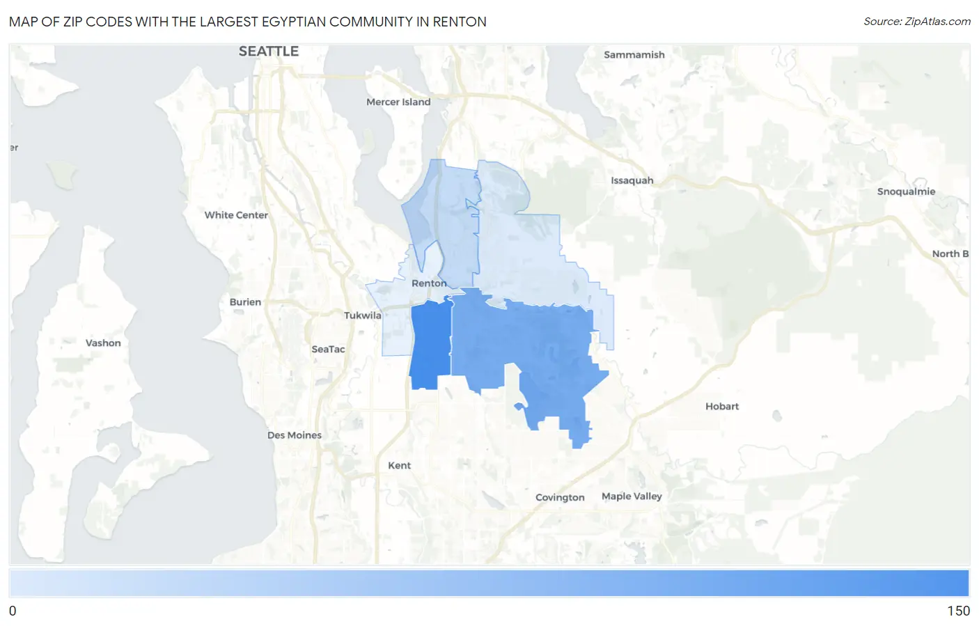 Zip Codes with the Largest Egyptian Community in Renton Map
