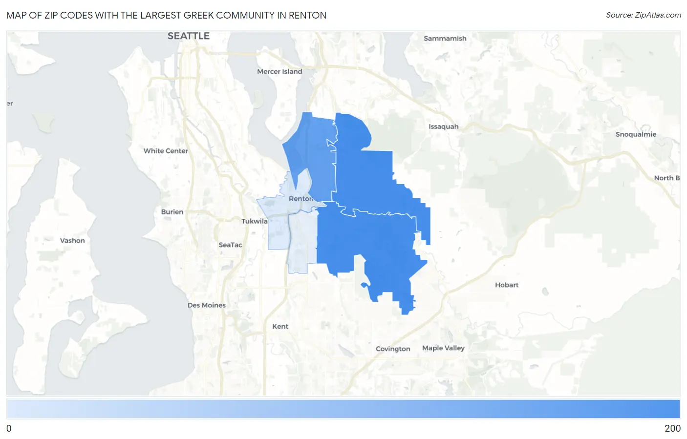Zip Codes with the Largest Greek Community in Renton Map