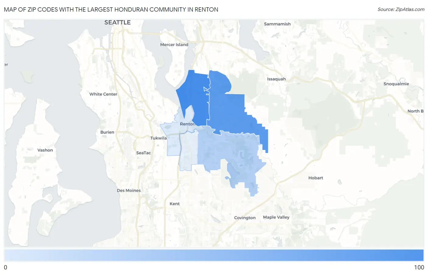 Zip Codes with the Largest Honduran Community in Renton Map