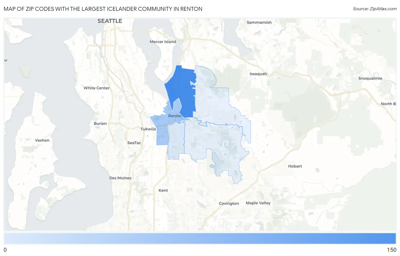 Zip Codes with the Largest Icelander Community in Renton Map