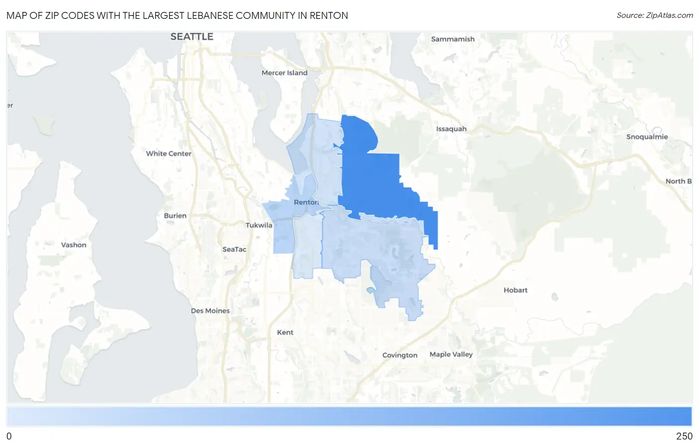 Zip Codes with the Largest Lebanese Community in Renton Map