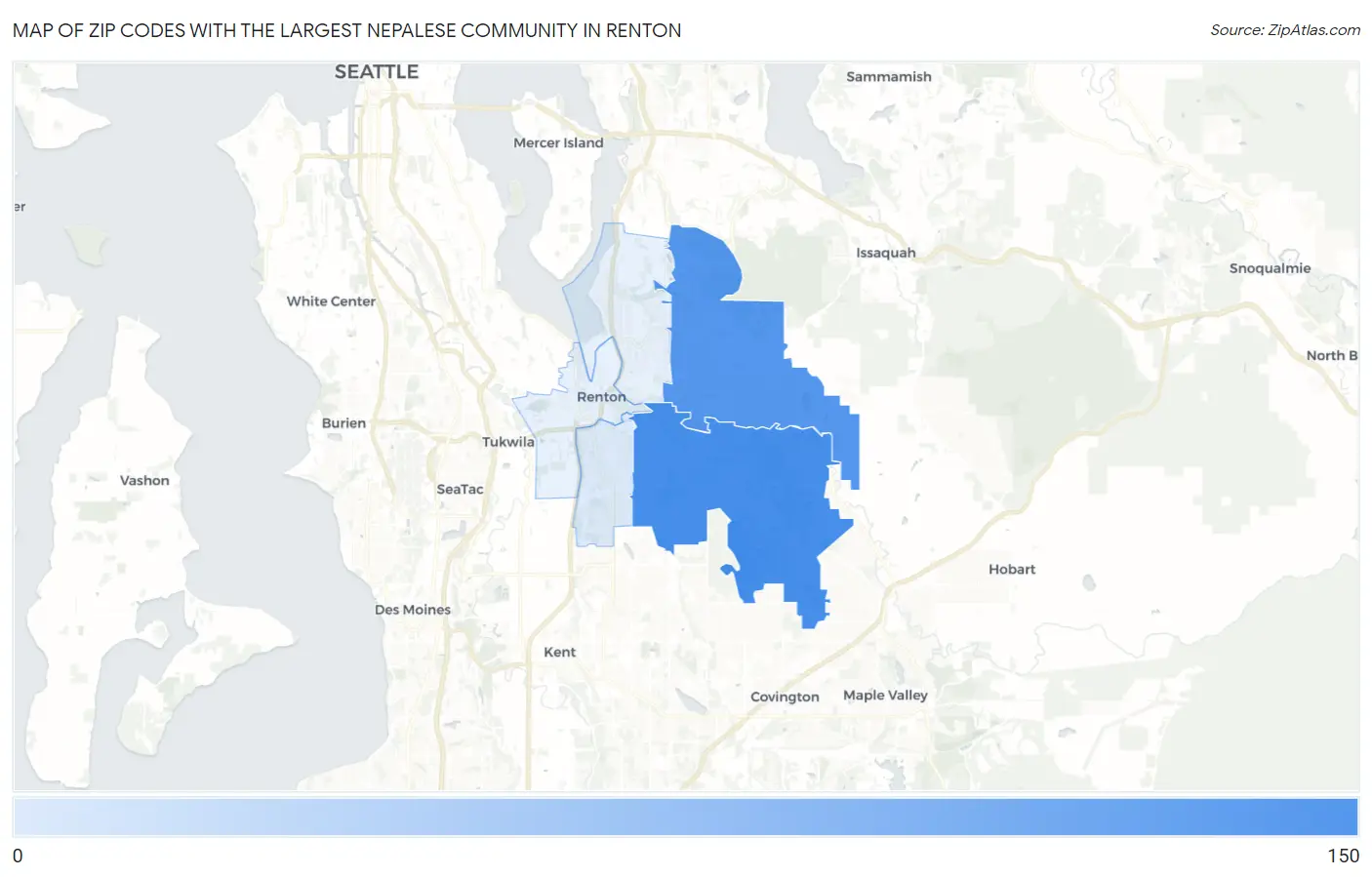 Zip Codes with the Largest Nepalese Community in Renton Map