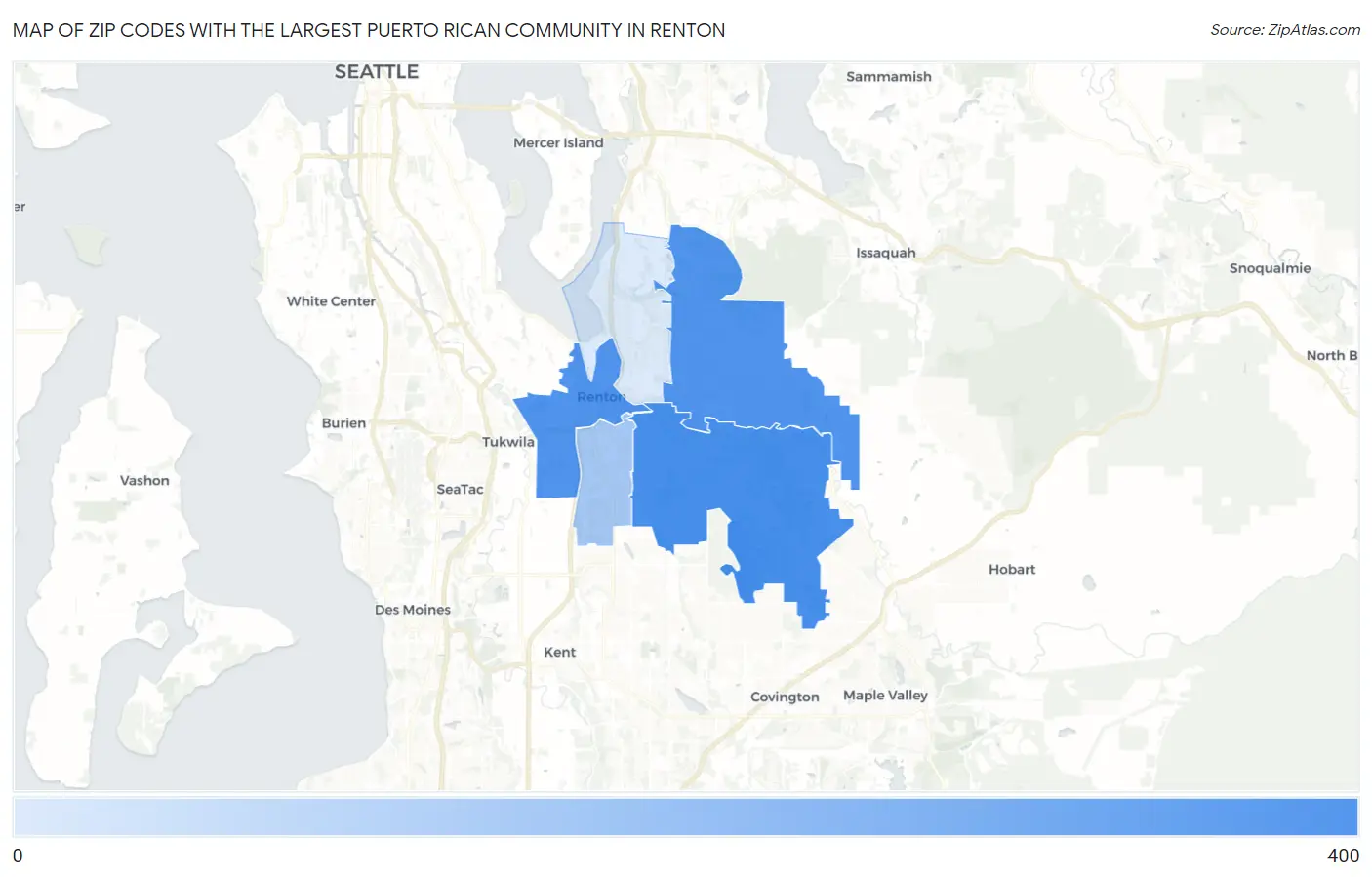 Zip Codes with the Largest Puerto Rican Community in Renton Map