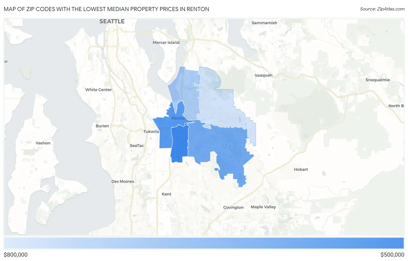 Zip Codes with the Lowest Median Property Prices in Renton Map