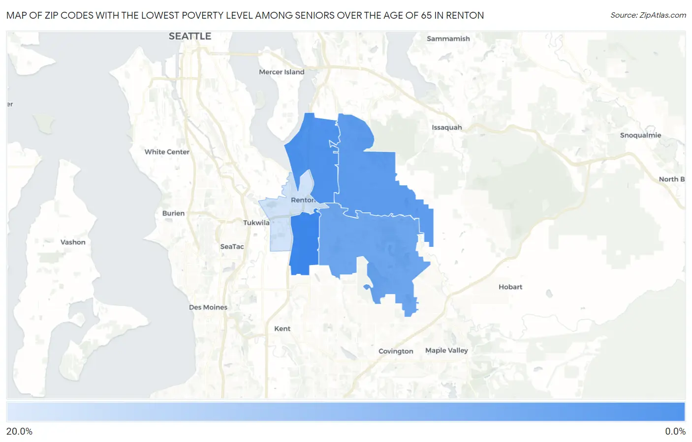 Zip Codes with the Lowest Poverty Level Among Seniors Over the Age of 65 in Renton Map