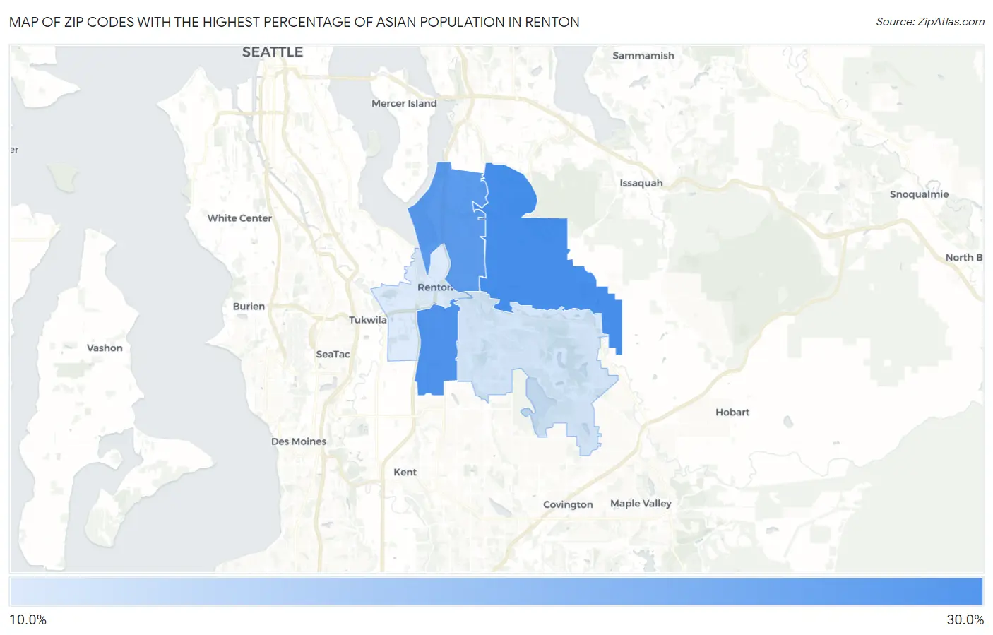 Zip Codes with the Highest Percentage of Asian Population in Renton Map
