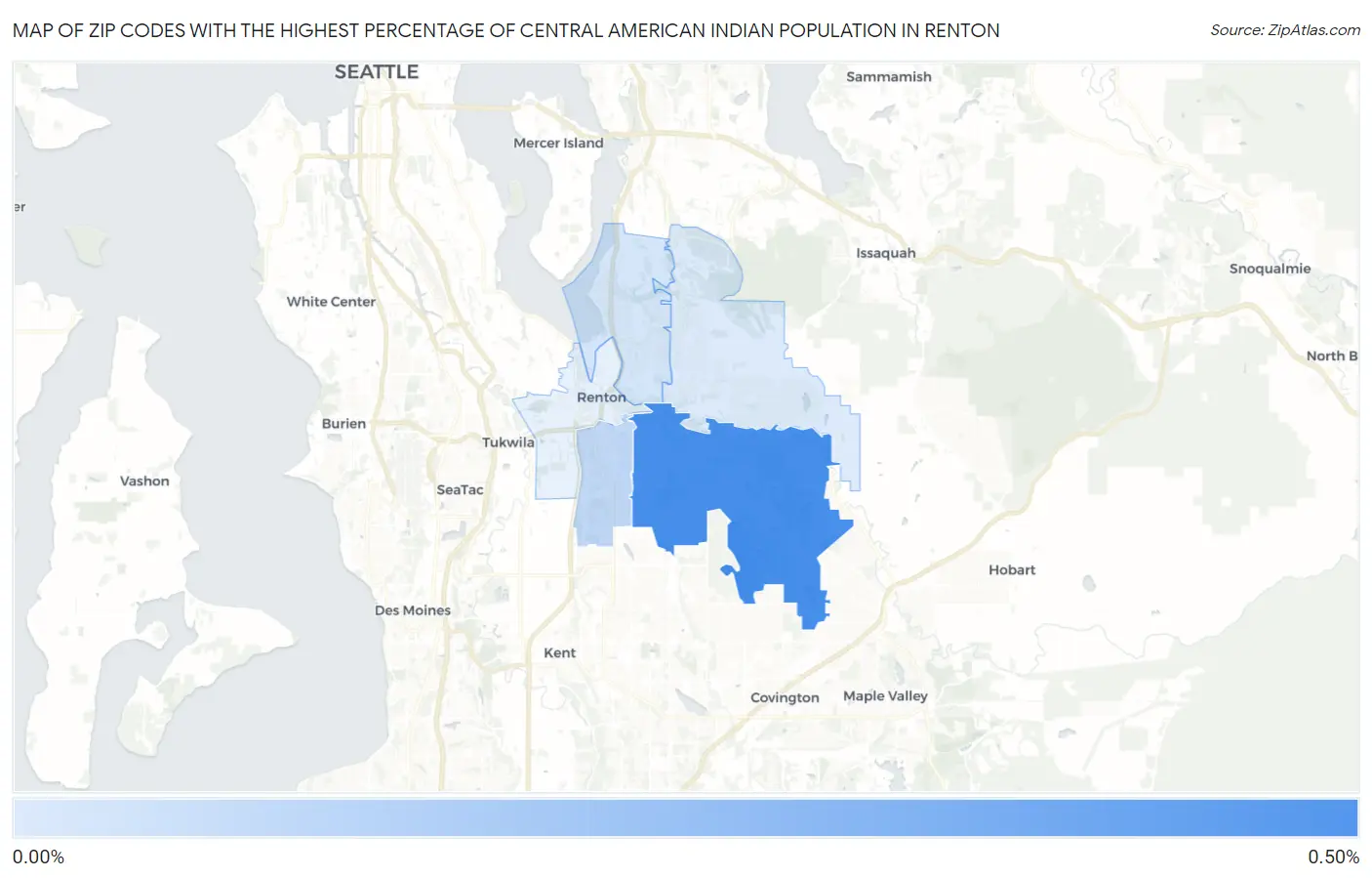 Zip Codes with the Highest Percentage of Central American Indian Population in Renton Map