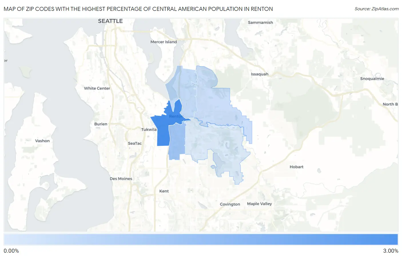 Zip Codes with the Highest Percentage of Central American Population in Renton Map