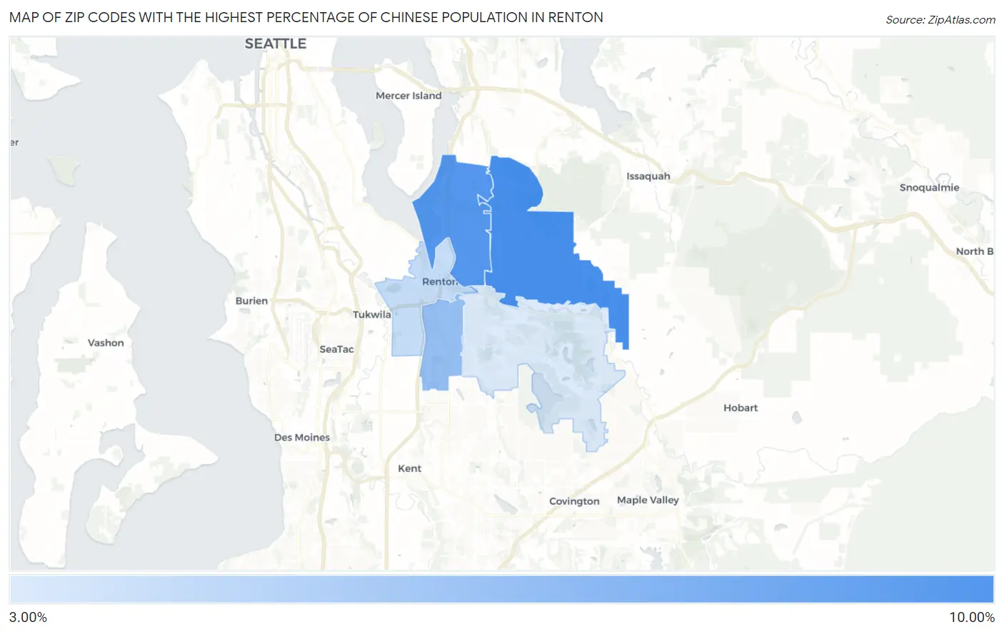 Zip Codes with the Highest Percentage of Chinese Population in Renton Map