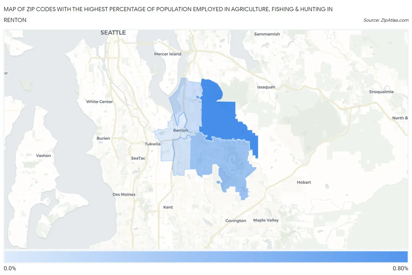Zip Codes with the Highest Percentage of Population Employed in Agriculture, Fishing & Hunting in Renton Map