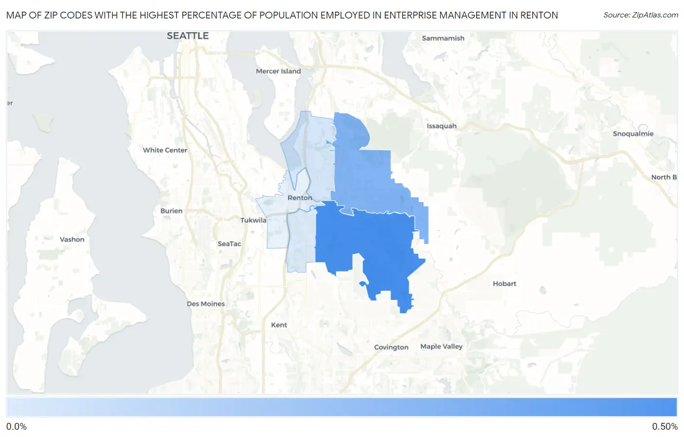 Zip Codes with the Highest Percentage of Population Employed in Enterprise Management in Renton Map