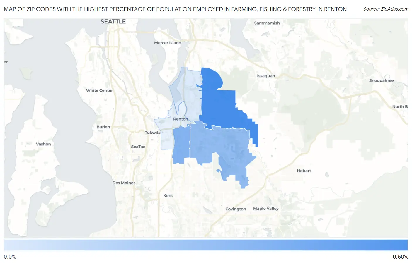 Zip Codes with the Highest Percentage of Population Employed in Farming, Fishing & Forestry in Renton Map