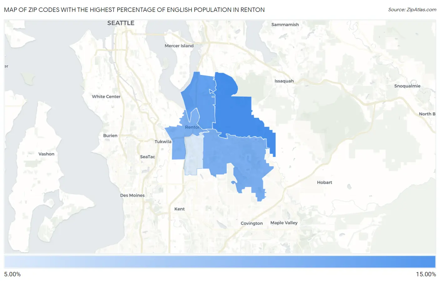 Zip Codes with the Highest Percentage of English Population in Renton Map