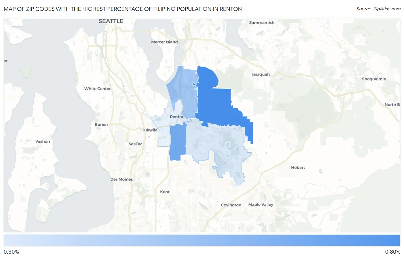 Zip Codes with the Highest Percentage of Filipino Population in Renton Map