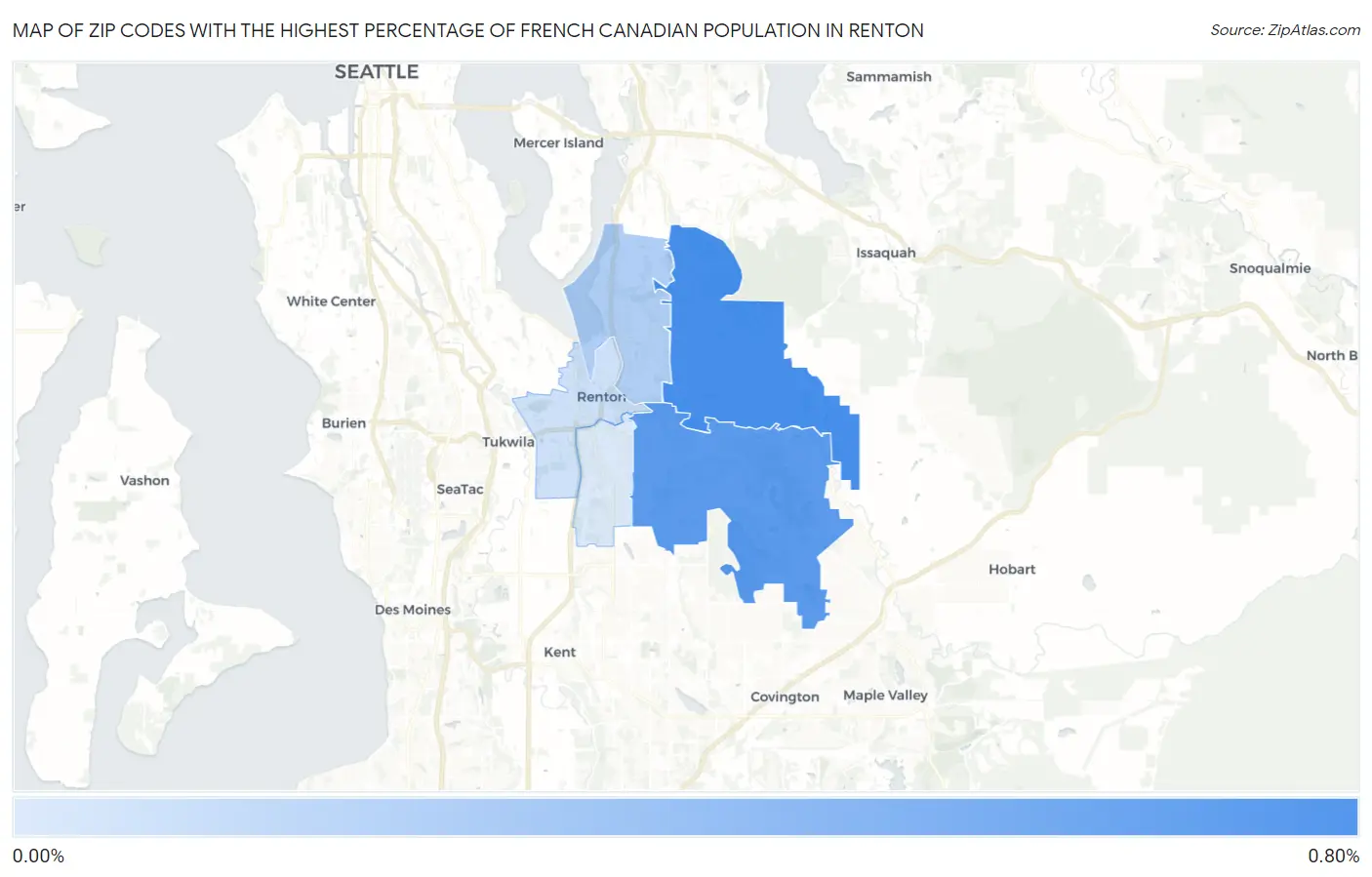 Zip Codes with the Highest Percentage of French Canadian Population in Renton Map