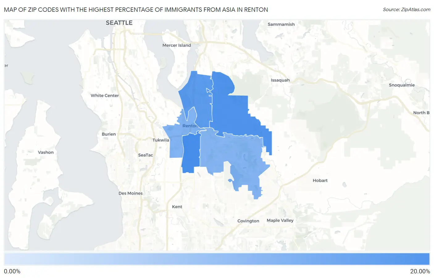 Zip Codes with the Highest Percentage of Immigrants from Asia in Renton Map