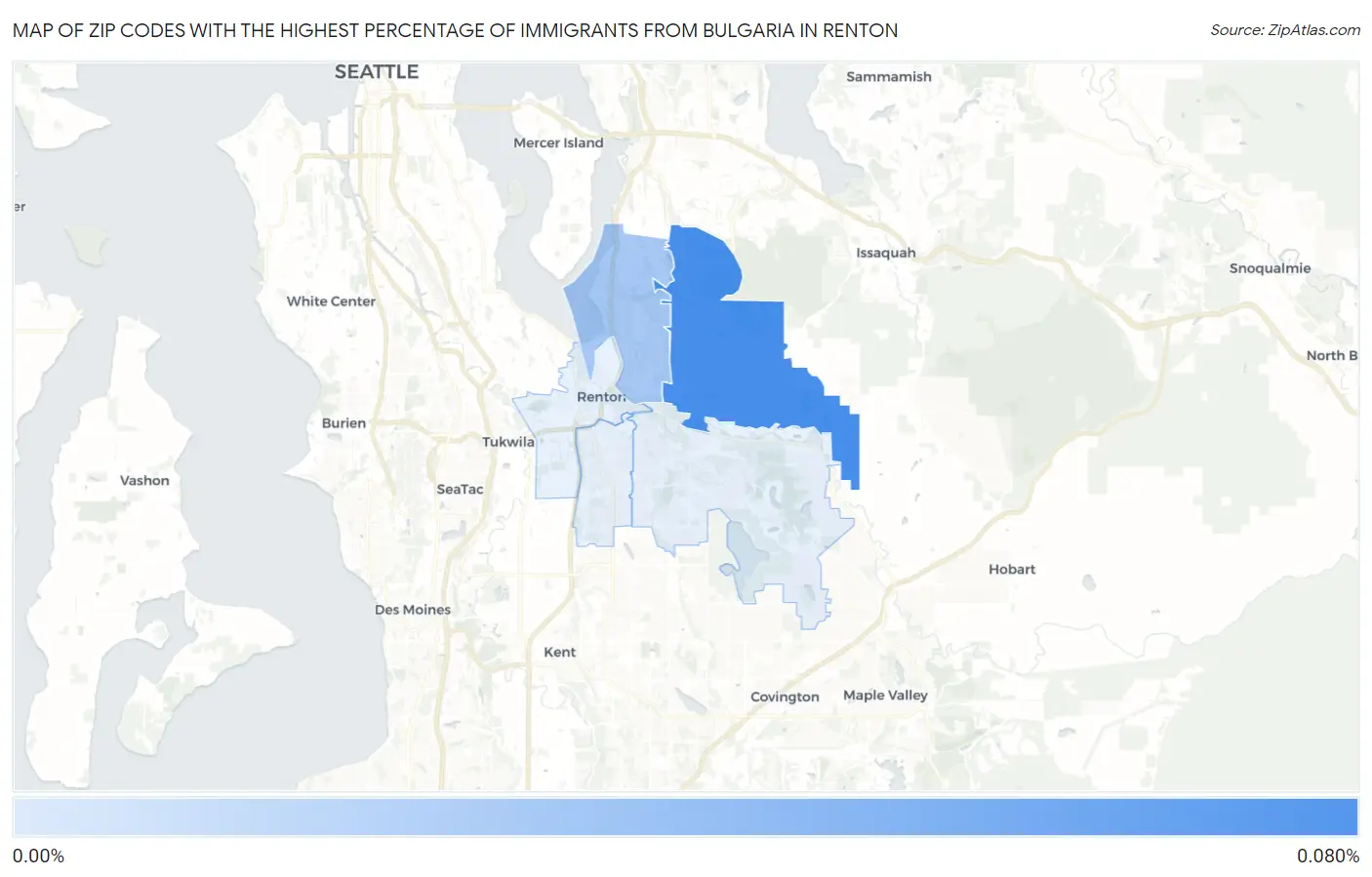Zip Codes with the Highest Percentage of Immigrants from Bulgaria in Renton Map