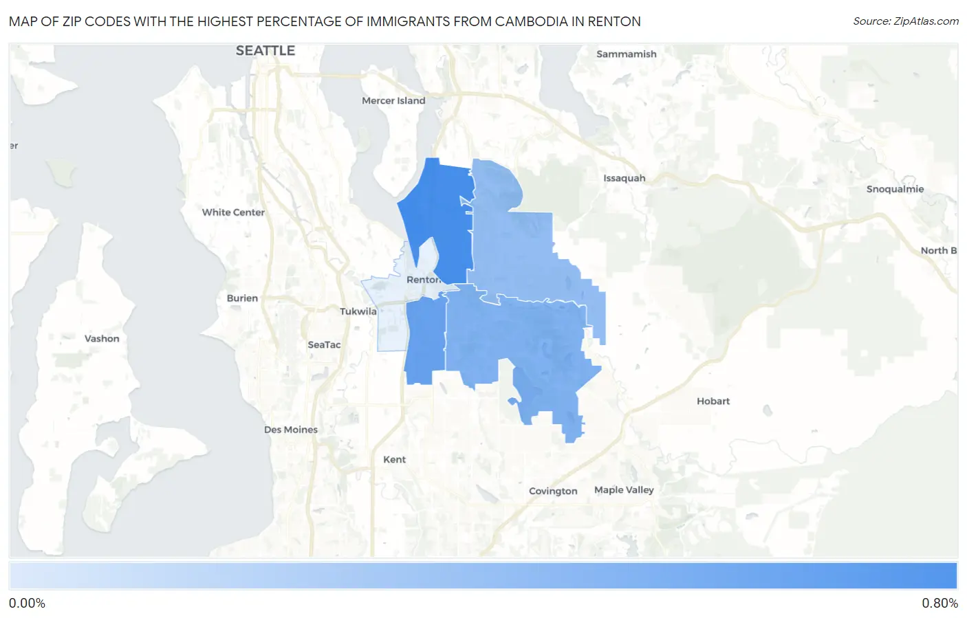 Zip Codes with the Highest Percentage of Immigrants from Cambodia in Renton Map