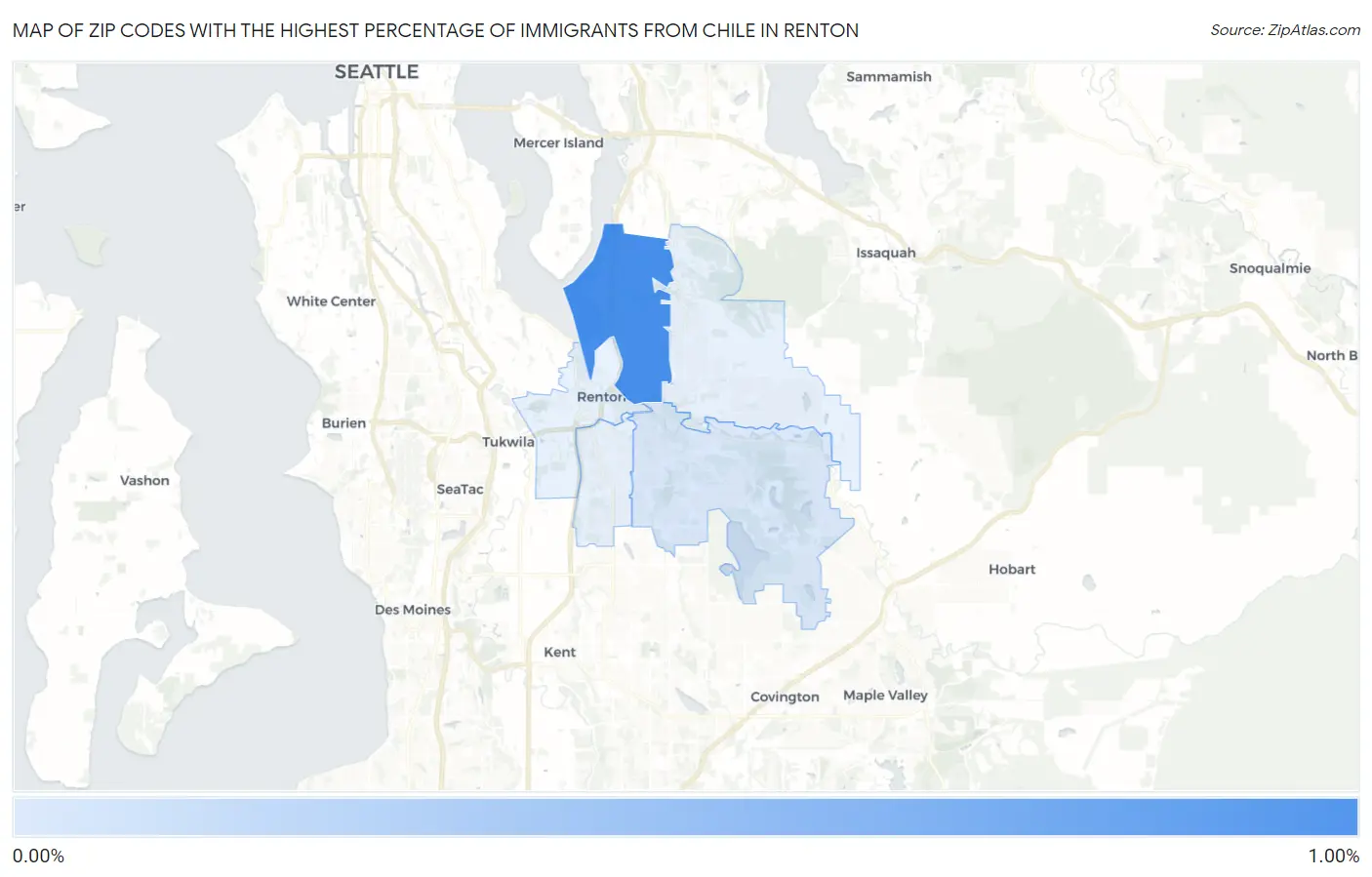 Zip Codes with the Highest Percentage of Immigrants from Chile in Renton Map