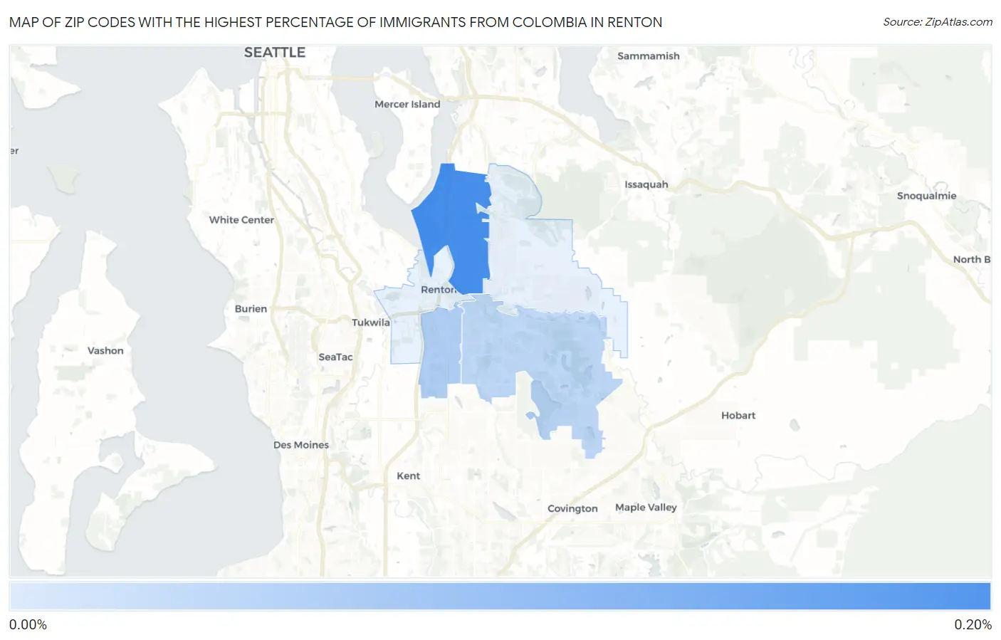 Zip Codes with the Highest Percentage of Immigrants from Colombia in Renton Map