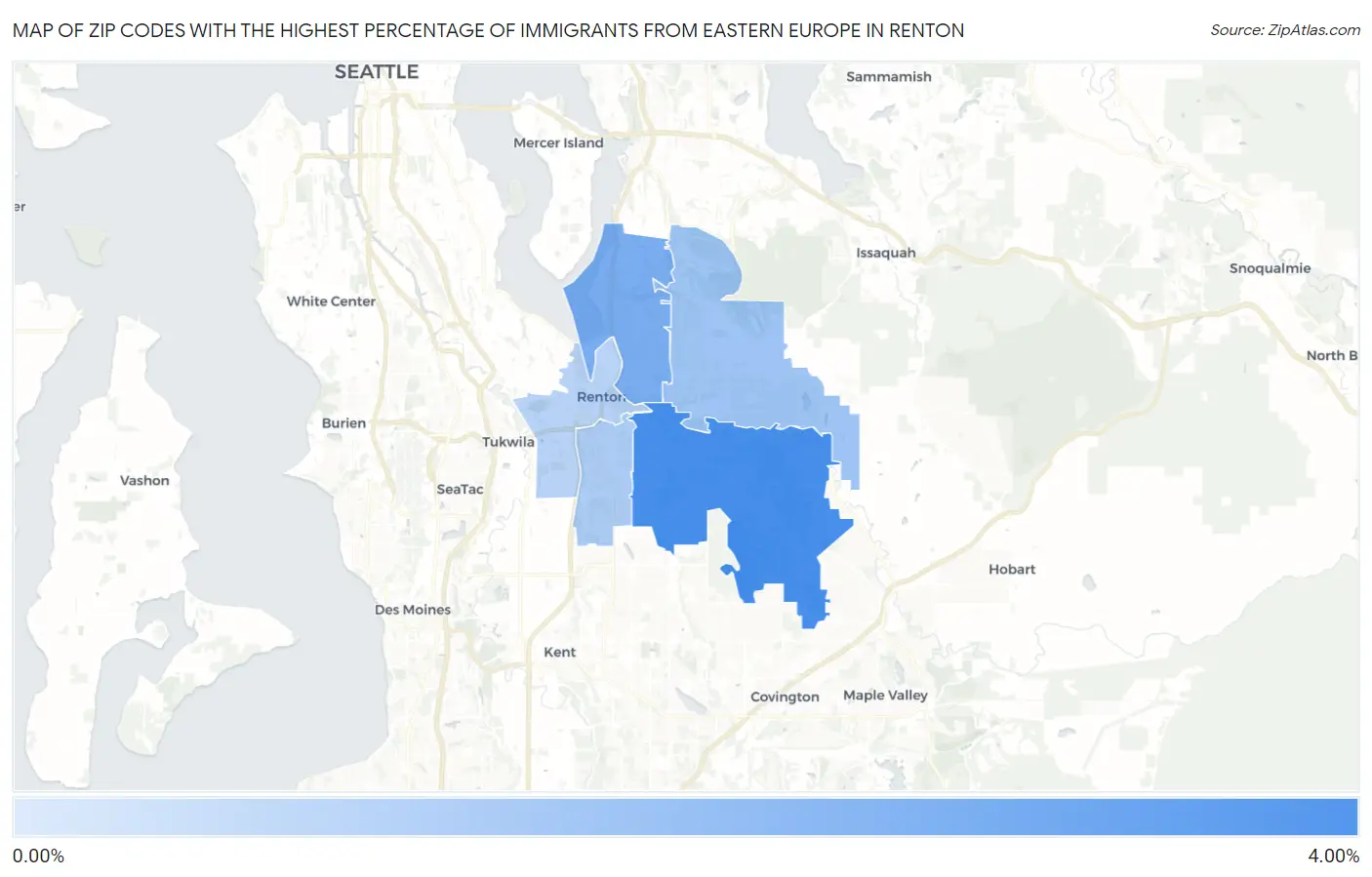 Zip Codes with the Highest Percentage of Immigrants from Eastern Europe in Renton Map