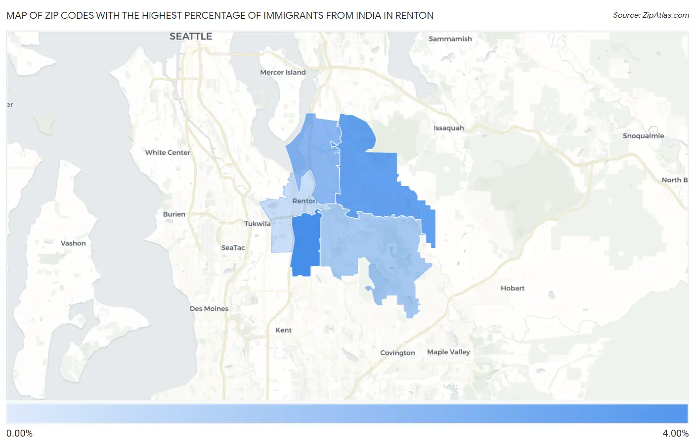Zip Codes with the Highest Percentage of Immigrants from India in Renton Map
