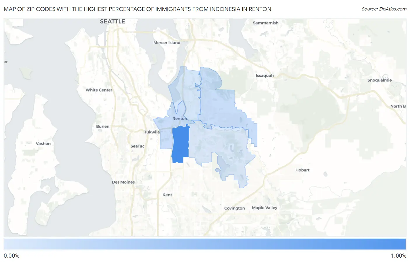 Zip Codes with the Highest Percentage of Immigrants from Indonesia in Renton Map