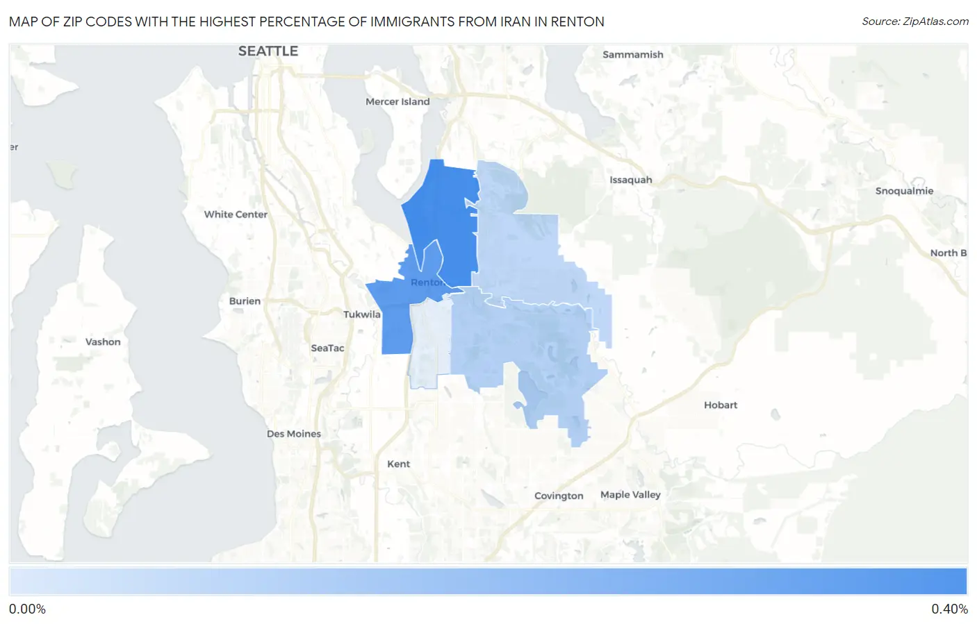 Zip Codes with the Highest Percentage of Immigrants from Iran in Renton Map