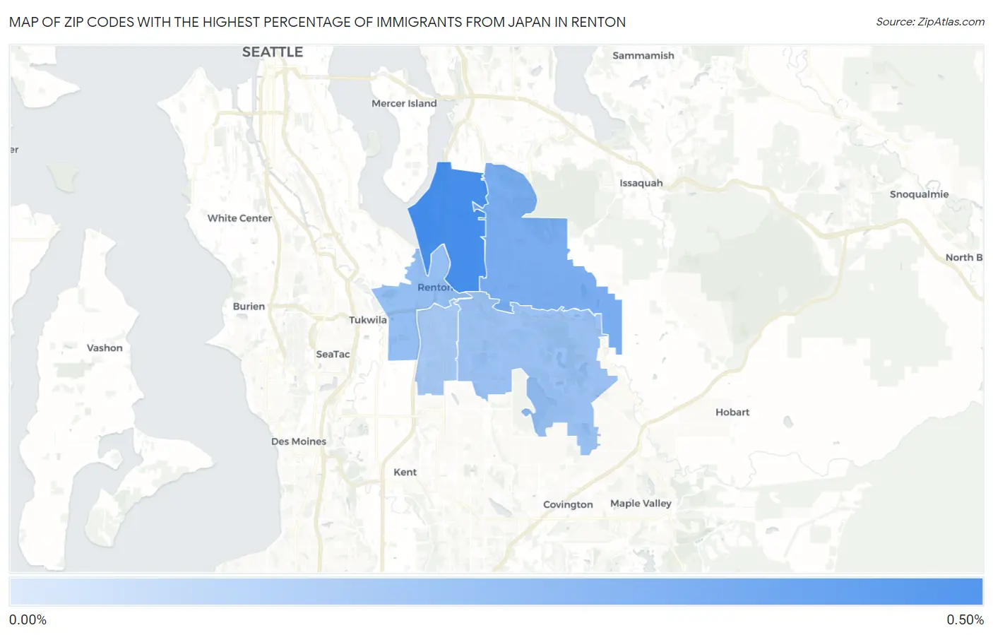 Zip Codes with the Highest Percentage of Immigrants from Japan in Renton Map